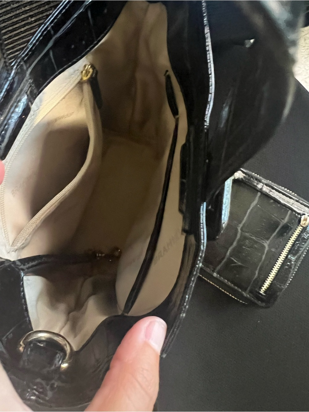 Brahmin Black Croc-Embossed Mini Bucket Bag with Coin Pouch - Picture 2 of 5